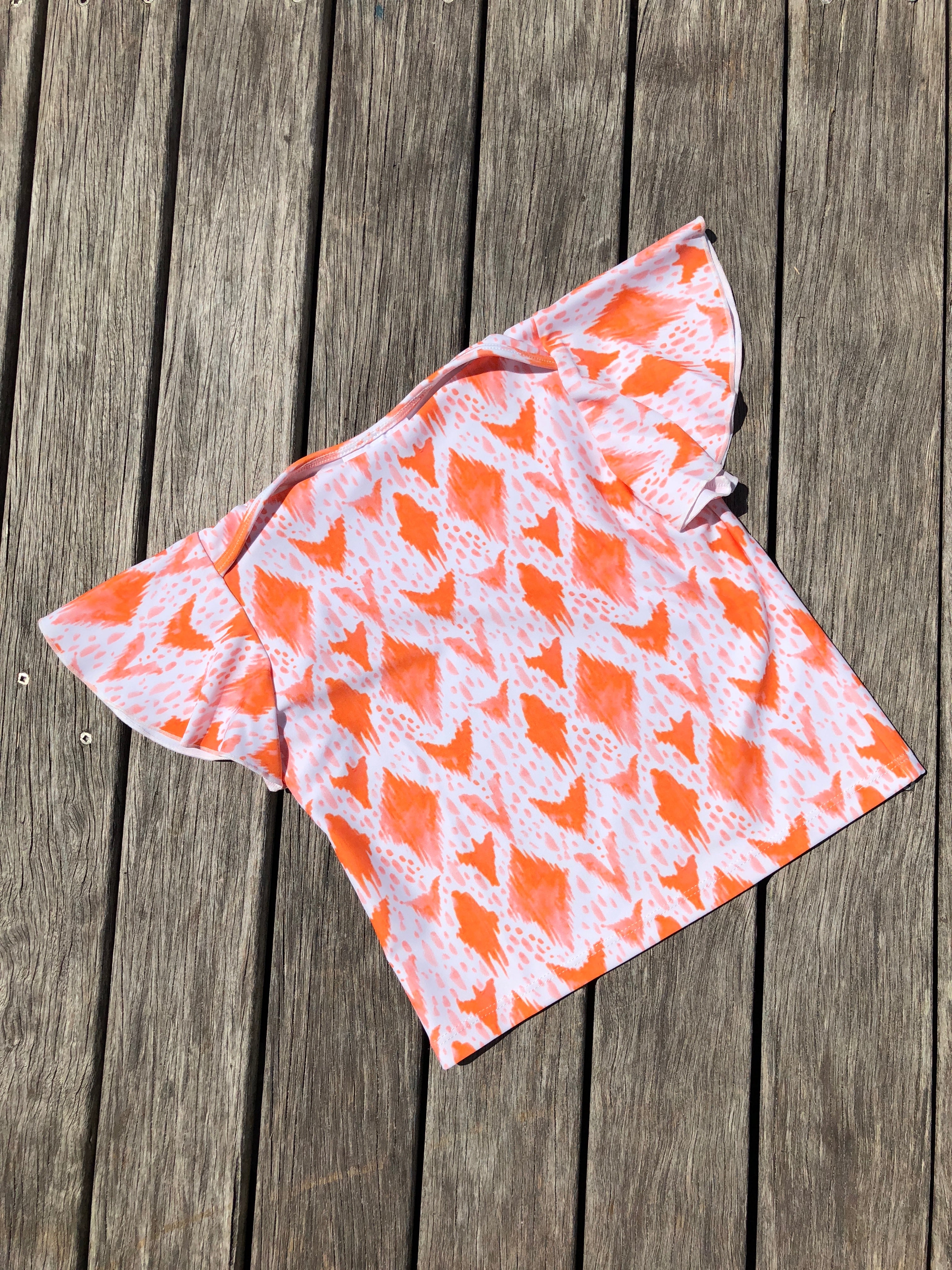 Girls Swim Shirt  - Orange Ikat